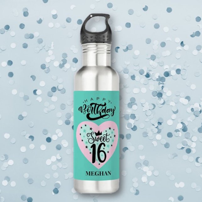 Personalised Sweet 16 Birthday Water Bottle (Creator Uploaded)