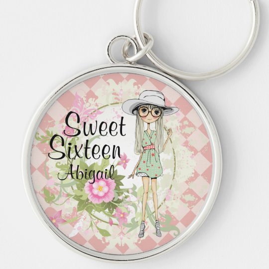 Personalised Sweet 16 Cool Girl Flowers Keychain