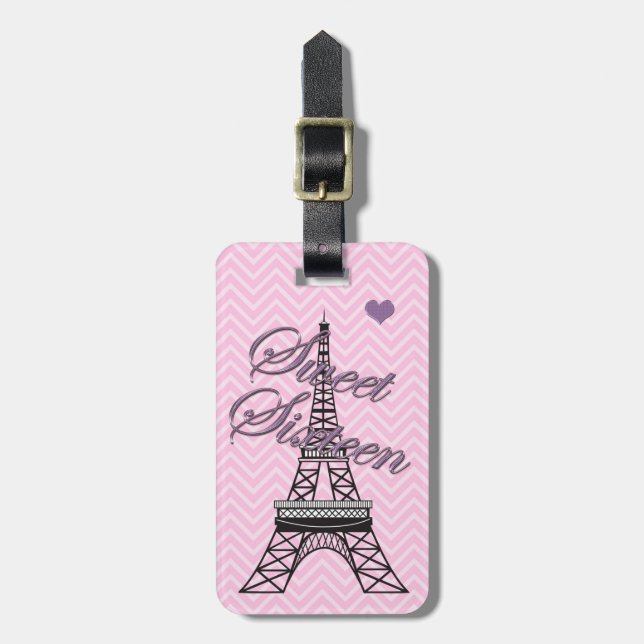 Personalised  Sweet 16 Eiffel Tower Luggage Tag (Front Vertical)