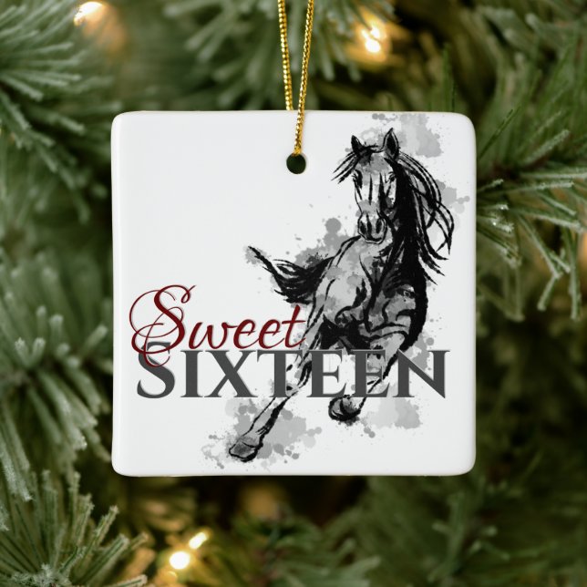 Personalised Sweet 16 Galloping Horse Christmas Ceramic Ornament (Tree)
