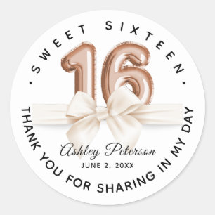 Personalised Sweet 16 Luxury Balloon Classic Round Sticker