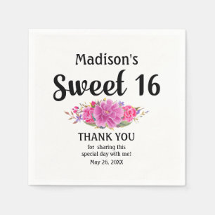 Personalised Sweet 16 Pink Floral Sweet Sixteen Napkin