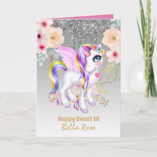 Personalised Sweet 16 Pretty Unicorn Birthday Card