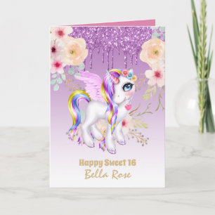 Personalised Sweet 16 Pretty Unicorn Birthday Card