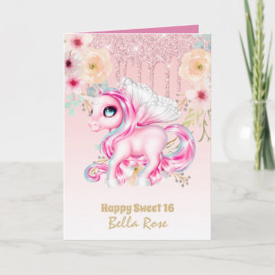 Personalised Sweet 16 Pretty Unicorn Birthday Card