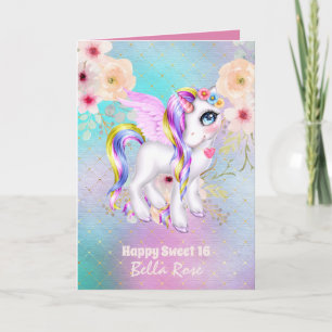 Personalised Sweet 16 Pretty Unicorn Birthday Card