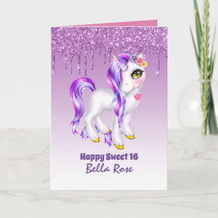 Personalised Sweet 16 Pretty Unicorn Birthday Card