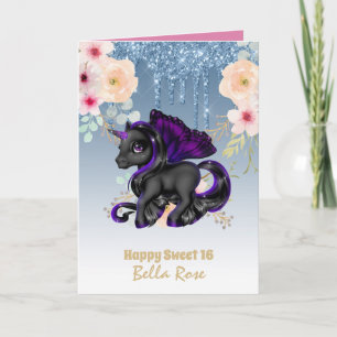 Personalised Sweet 16 Pretty Unicorn Birthday Card