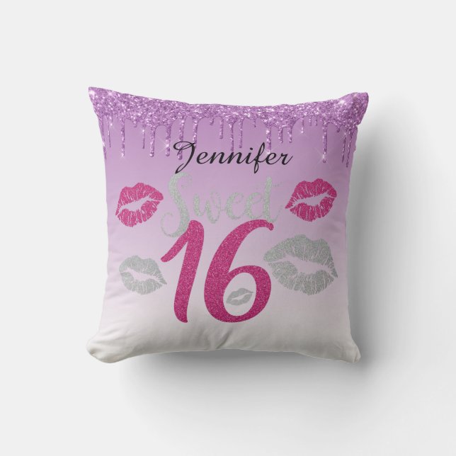 Personalised Sweet 16 purple Cushion (Front)