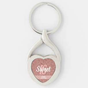 Personalised Sweet 16 Rose Gold Pink Glitter Key Ring