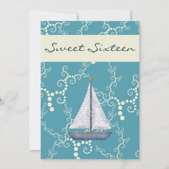 Personalised Sweet 16 Sailboat Birthday Invite (Front)