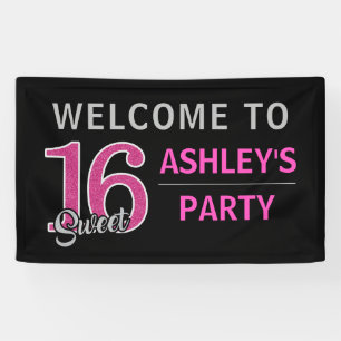 Personalised Sweet 16 Sixteen Hot Pink Welcome Banner