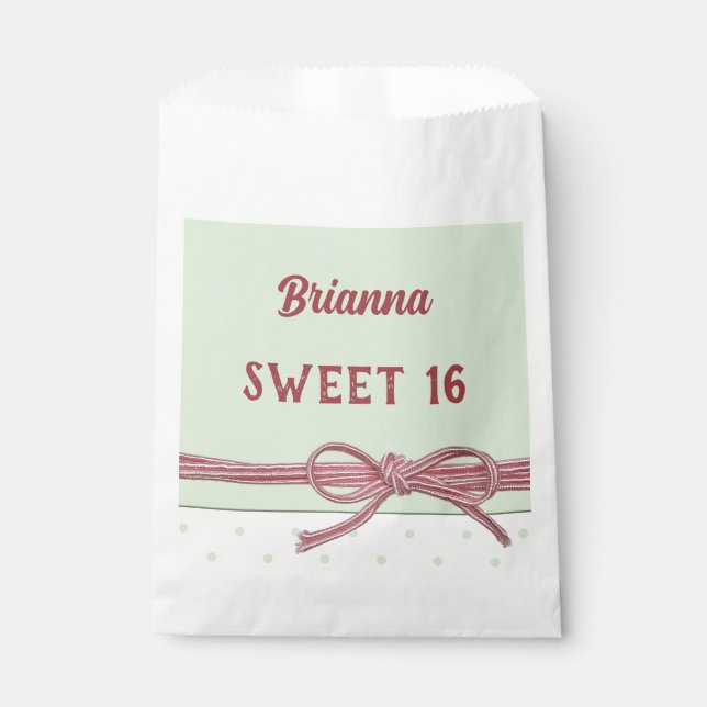 Personalised Sweet 16 Tied with a Bow Polka Dot  Favour Bags (Front)