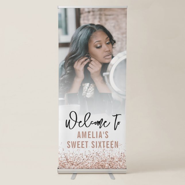 Personalised Sweet 16 Welcome Sign Pink Glitter (Front)