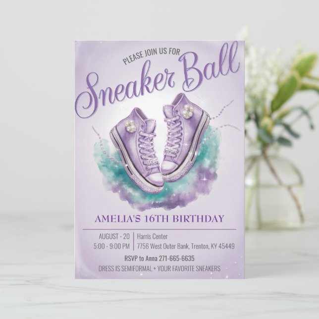 Personalised Sweet 16th Birthday Sneaker Ball Invitation (Standing Front)