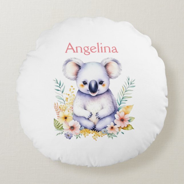 Personalised Sweet Baby Girl Koala Bear   Round Cushion (Front)