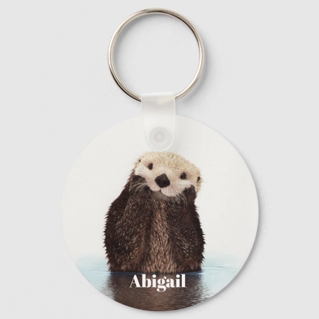 personalised Sweet Brown sea Otter Drawing Key Ring (Front)