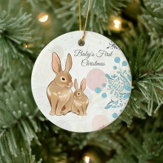 Personalised Sweet Bunnies Baby's 1st Christmas Ceramic Tree Decoration (Tree)