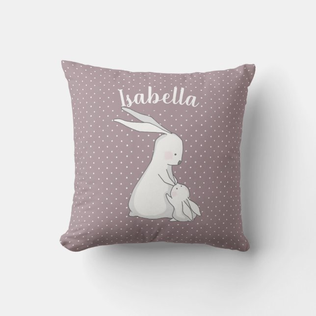 Personalised | Sweet Bunny Love Pink Polka Dot Cushion (Front)