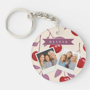 Personalised Sweet Cherry Pattern Cute Girly Retro Key Ring