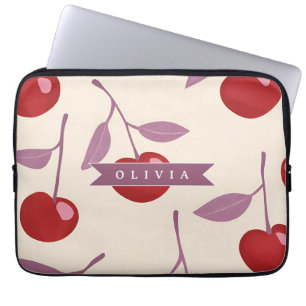 Personalised Sweet Cherry Pattern Cute Girly Retro Laptop Sleeve