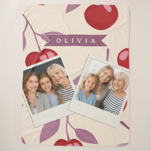 Personalised Sweet Cherry Pattern Cute Girly Retro Sherpa Blanket