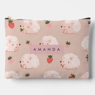 Personalised Sweet Hedgehog & Strawberry Pattern Accessory Pouch