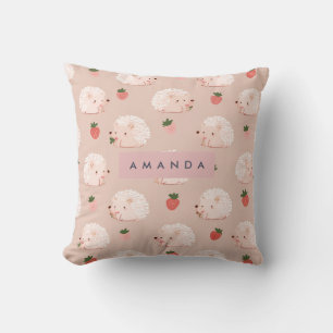Personalised Sweet Hedgehog & Strawberry Pattern Cushion