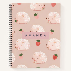 Personalised Sweet Hedgehog & Strawberry Pattern Notebook