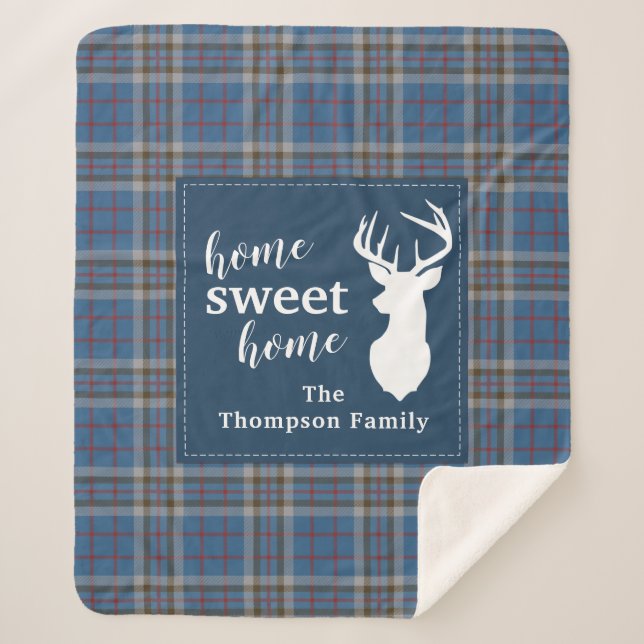 Personalised Sweet Home Tartan Clan Thompson Plaid Sherpa Blanket (Front)