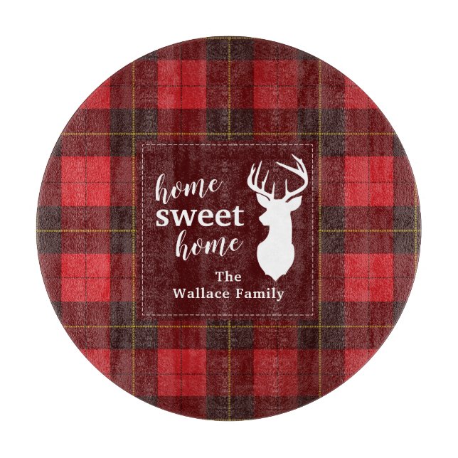 Personalised Sweet Home Tartan Clan Wallace Plaid Cutting Board (Front)