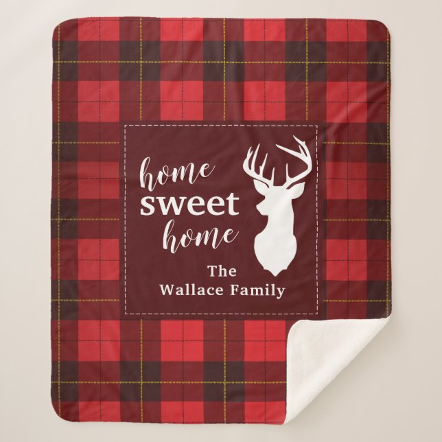 Personalised Sweet Home Tartan Clan Wallace Plaid Sherpa Blanket (Front)