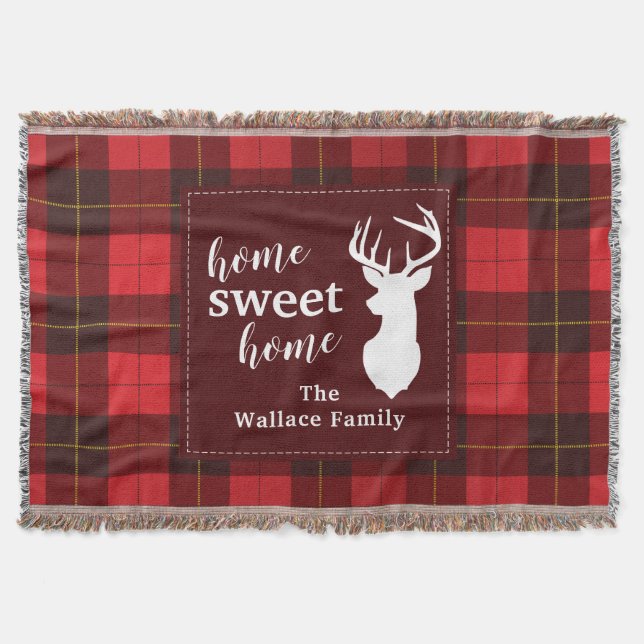 Personalised Sweet Home Tartan Clan Wallace Plaid Throw Blanket (Front)
