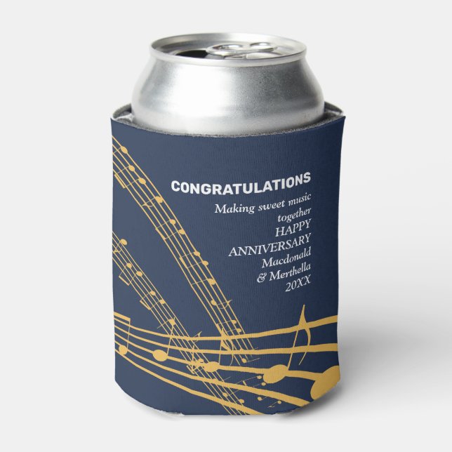 Personalised SWEET MUSIC Modern Happy Anniversary Can Cooler (Can Front)