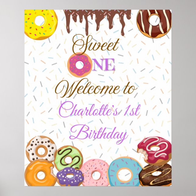 Personalised Sweet One First Birthday Welcome Sign (Front)