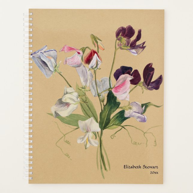 Personalised Sweet Peas Vintage Floral Planner (Front)