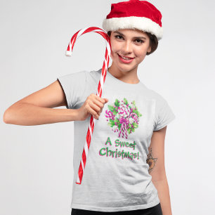 Personalised Sweet Pink Candy Cane Christmas T-Shirt