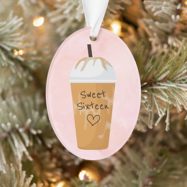 Personalised Sweet Sixteen Iced Coffee Christmas Ornament (Tree)