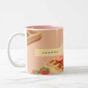 Personalised Sweet Strawberry Waffle Pattern Two-Tone Coffee Mug