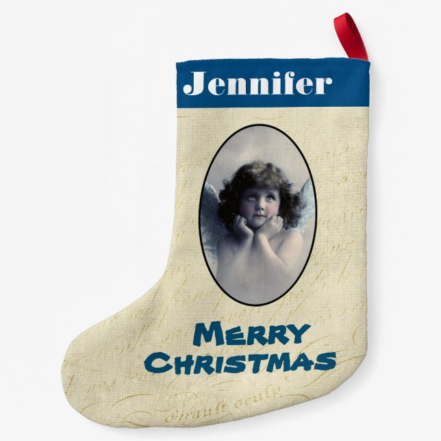 Personalised Sweet Vintage Angel Christmas Small Christmas Stocking (Back)