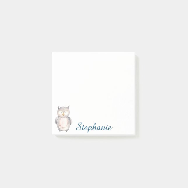 Personalised Sweet Watercolor Owl Post-it Notes (Front)