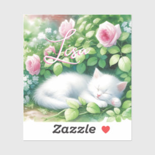 Personalised Sweet White Kitten Napping