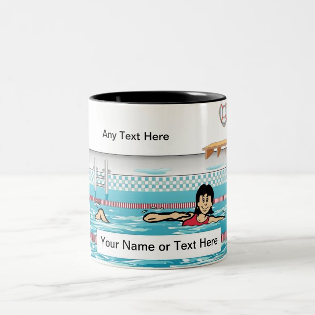 Personalised Swimmer - Female Cartoon Two-Tone Coffee Mug (Center)