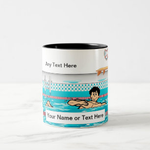 Personalised Swimmer - Male Cartoon Two-Tone Coffee Mug