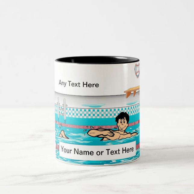 Personalised Swimmer - Male Cartoon Two-Tone Coffee Mug (Center)