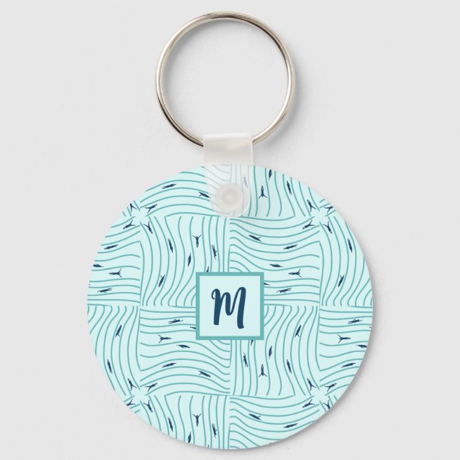 Personalised Swimming Minimalist Ocean Waves  Key Ring (Front)