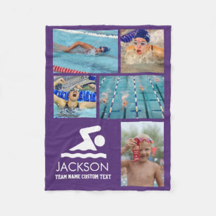 Personalised Swimming Photo Collage Swimmer's Name Fleece Blanket