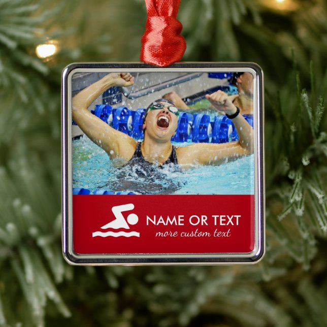 Personalised Swimming Photo Swimmer Name Christmas Metal Tree Decoration (Tree)