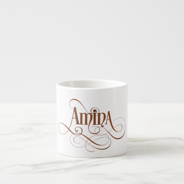 Personalised Swirly Script Amina Natural Kraft Espresso Cup (Front)