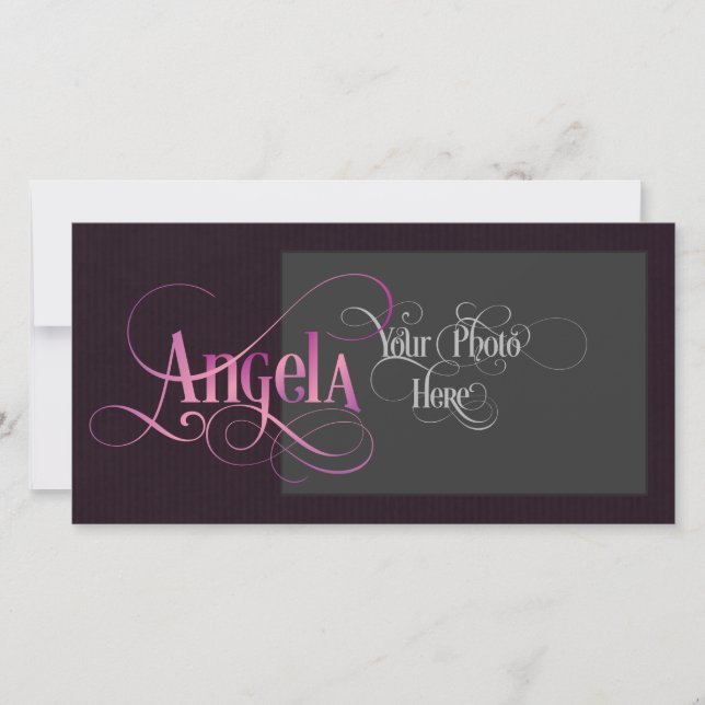 Personalised Swirly Script Angela Pink on Purple (Front)